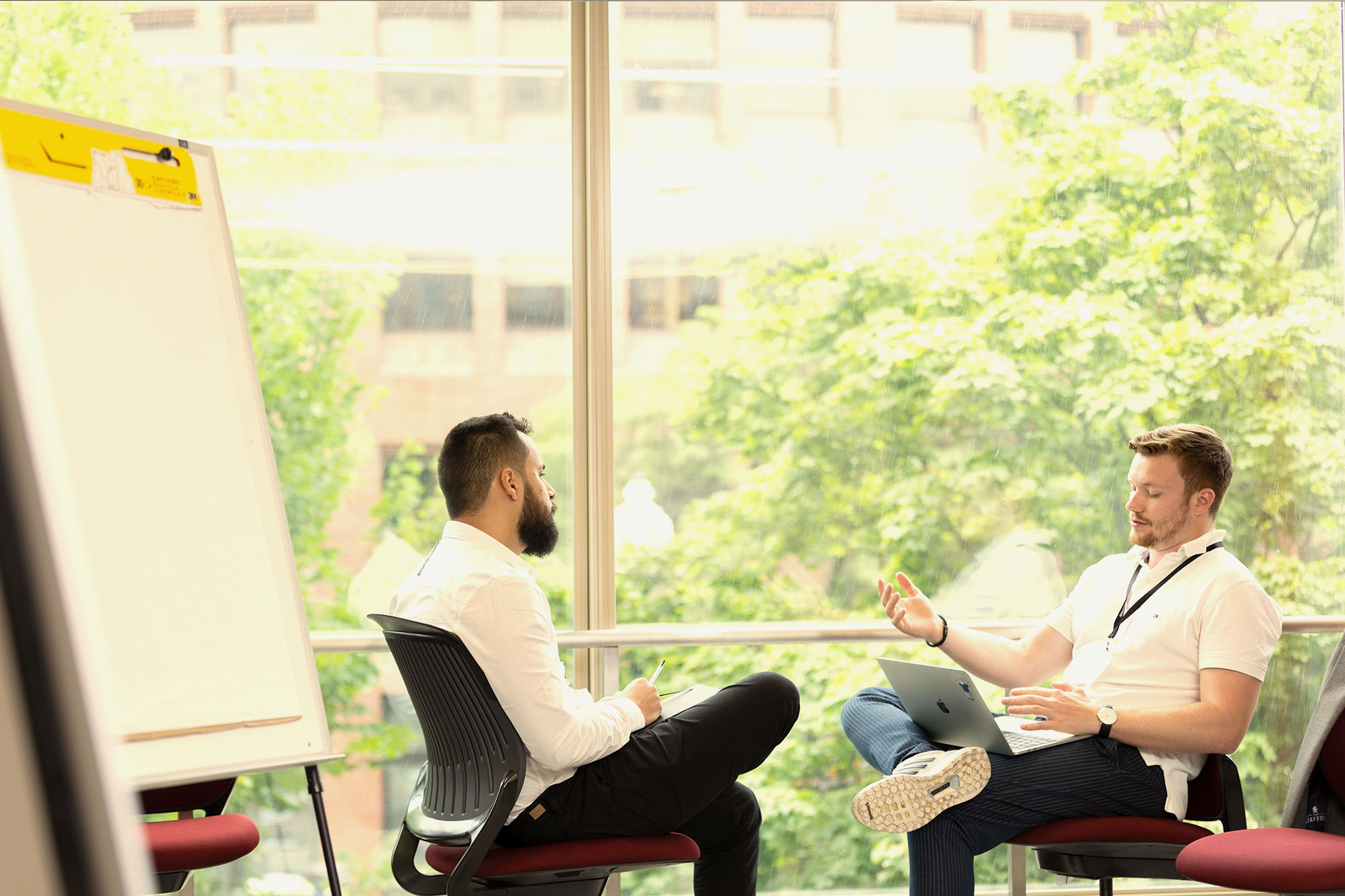 Two people networking.